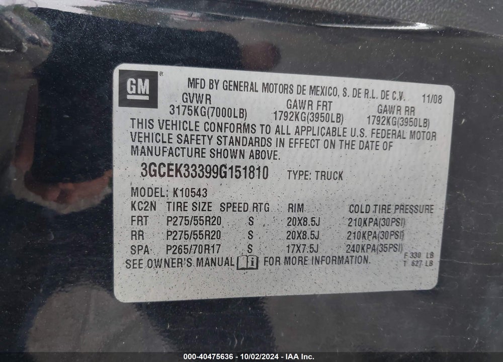 2009 CHEVROLET SILVERADO 1500 LTZ VIN: 3GCEK33399G151810