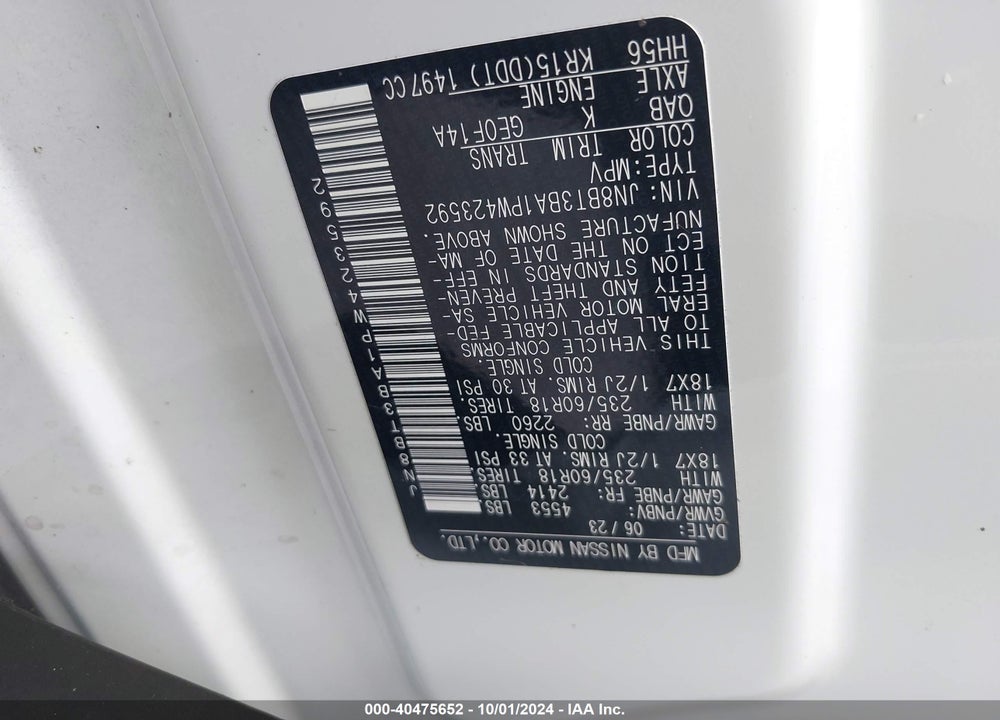 2023 NISSAN ROGUE SV FWD VIN: JN8BT3BA1PW423592