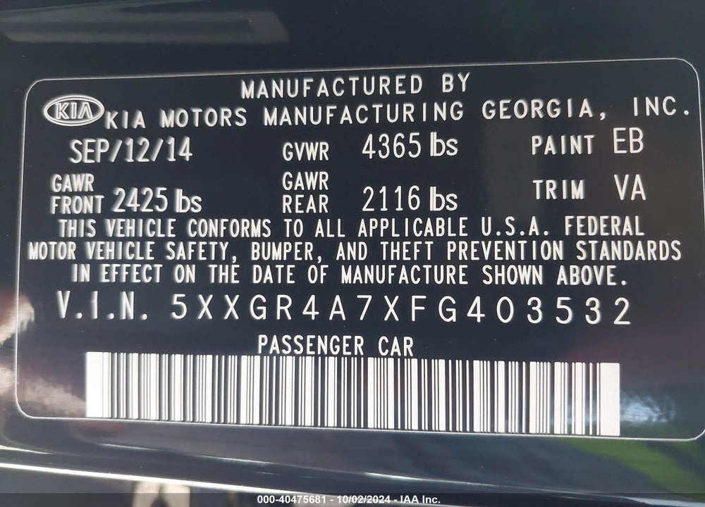 2015 KIA OPTIMA SX VIN: 5XXGR4A7XFG403532