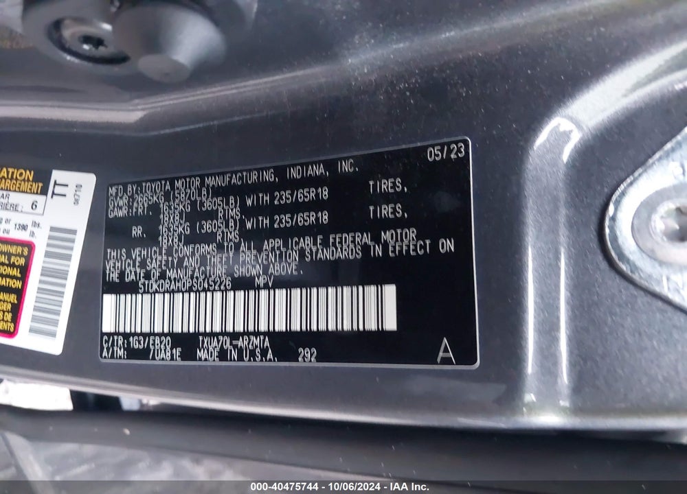 2023 TOYOTA HIGHLANDER XLE VIN: 5TDKDRAH0PS045226