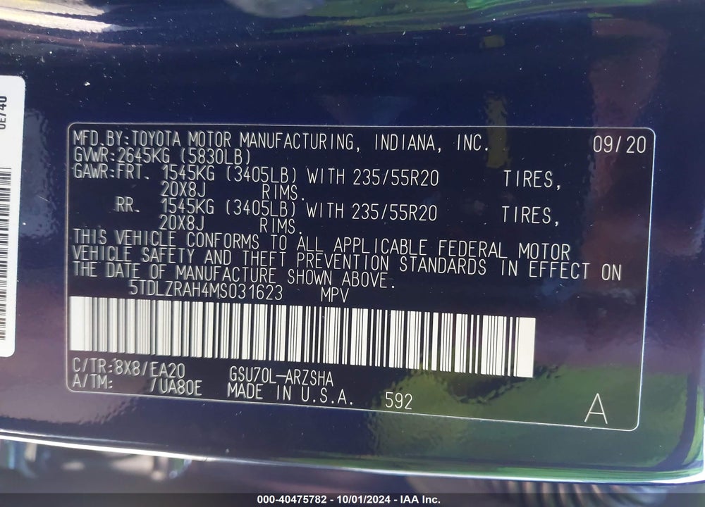 2021 TOYOTA HIGHLANDER XSE VIN: 5TDLZRAH4MS031623