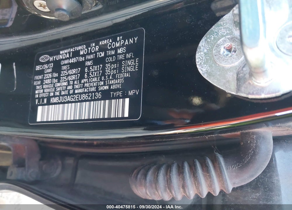 2014 HYUNDAI TUCSON SE VIN: KM8JU3AG2EU862136