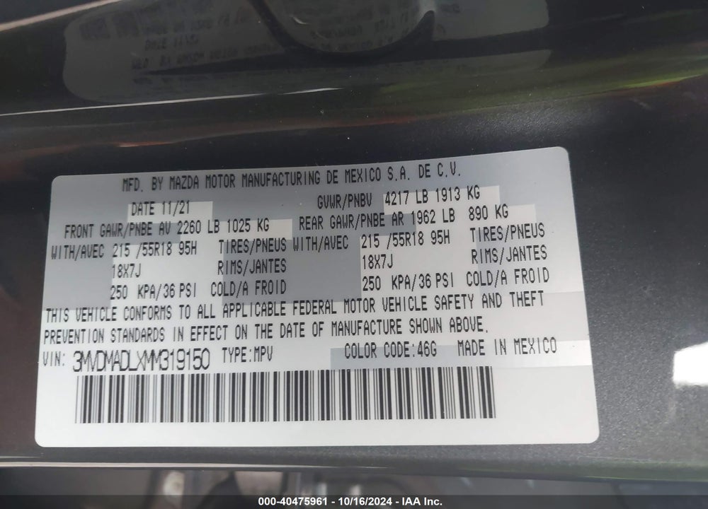 2021 MAZDA CX-30 PREMIUM VIN: 3MVDMADLXMM319150