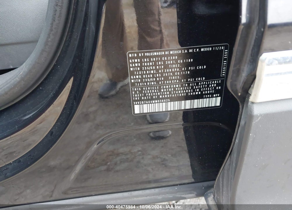 2021 VOLKSWAGEN TIGUAN VIN: 3VV2B7AX4MM036625
