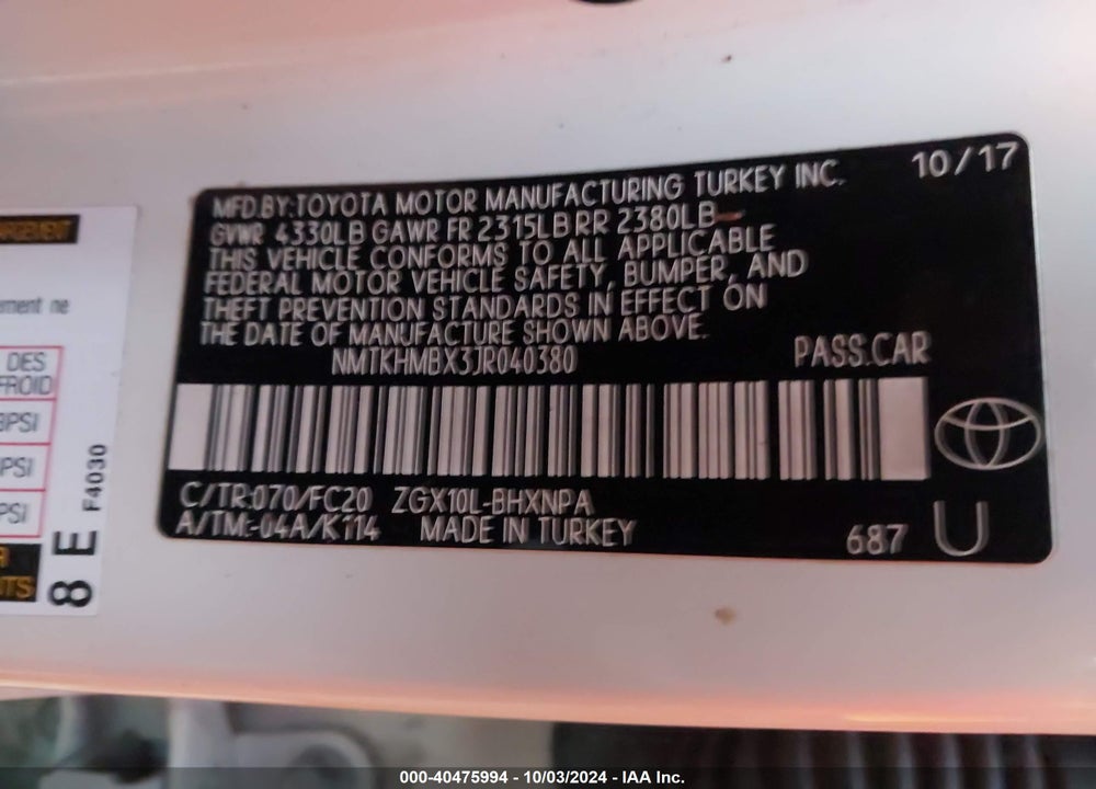 2018 TOYOTA C-HR XLE VIN: NMTKHMBX3JR040380