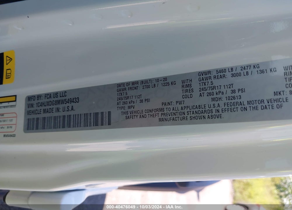 2021 JEEP WRANGLER UNLIMITED ISLANDER 4X4 VIN: 1C4HJXDG8MW549433