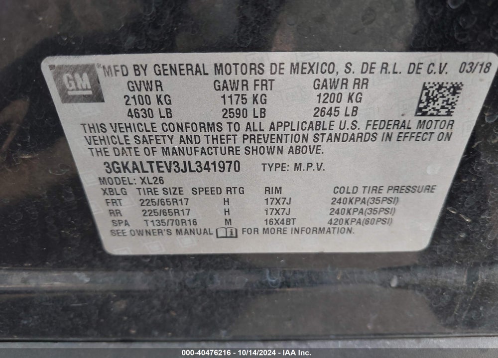 2018 GMC TERRAIN SLE VIN: 3GKALTEV3JL341970