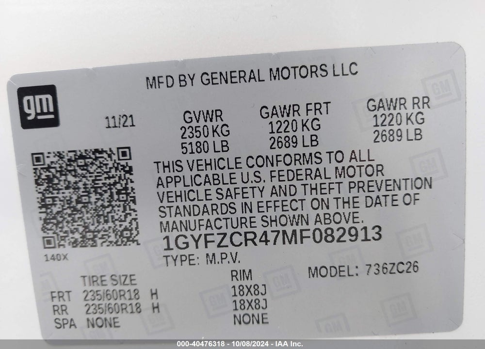 2021 CADILLAC XT4 FWD PREMIUM LUXURY VIN: 1GYFZCR47MF082913