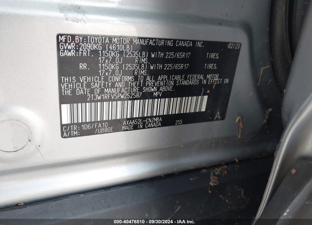 2023 TOYOTA RAV4 XLE VIN: 2T3W1RFV5PW252587
