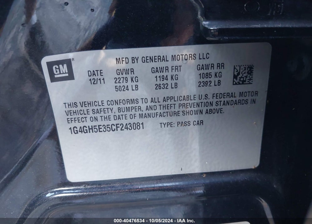 2012 BUICK LACROSSE PREMIUM 3 GROUP VIN: 1G4GH5E35CF243081