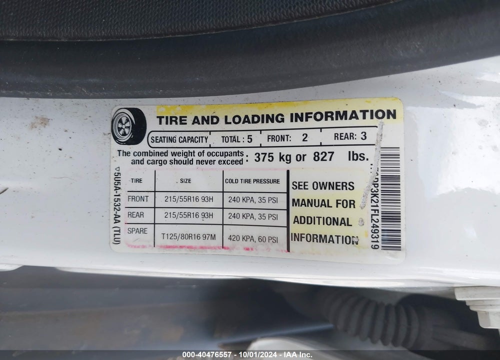 2015 FORD FOCUS SE VIN: 1FADP3K21FL249319