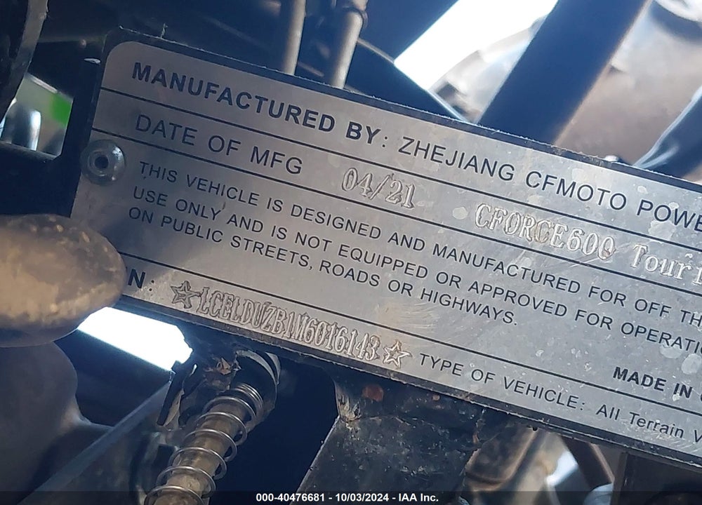 2021 CF MOTO CFORCE VIN: LCELDUZB1M6016143