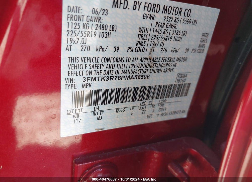 2023 FORD MUSTANG MACH-E PREMIUM VIN: 3FMTK3R78PMA56506