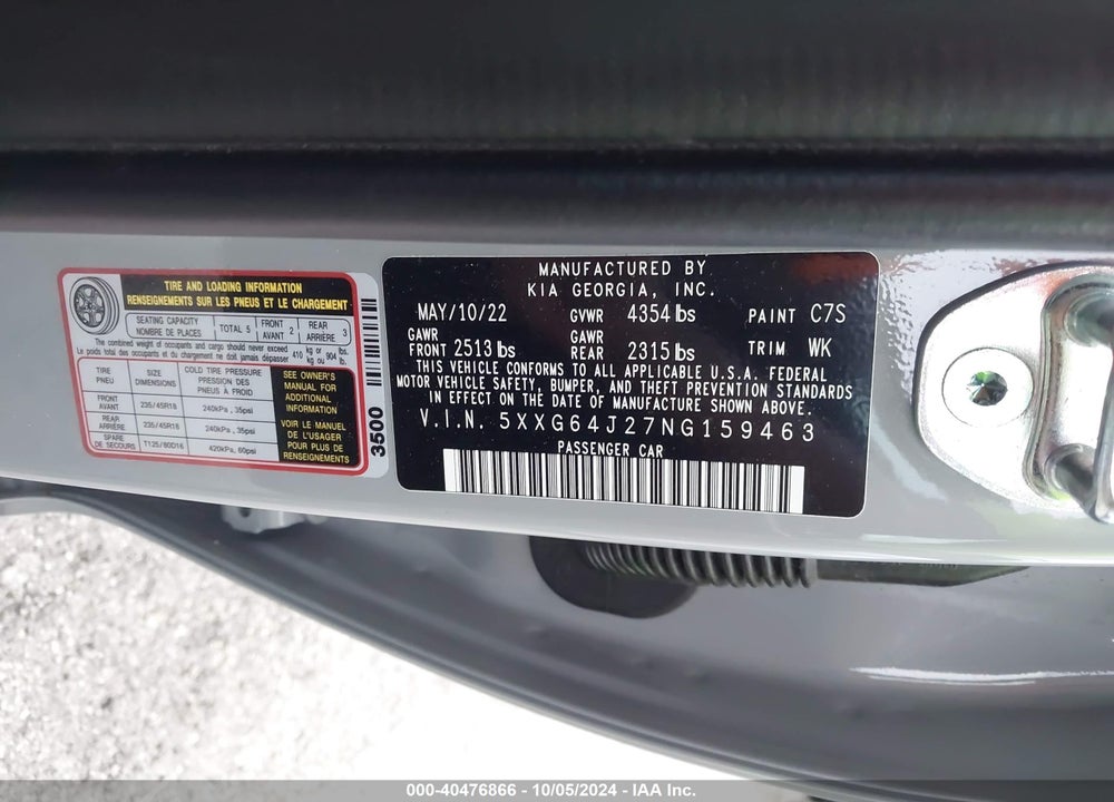 2022 KIA K5 GT LINE VIN: 5XXG64J27NG159463