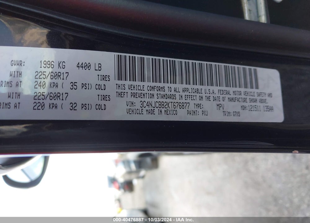 2019 JEEP COMPASS SUN AND WHEEL FWD VIN: 3C4NJCBB2KT676877