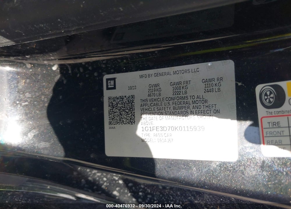 2019 CHEVROLET CAMARO 1SS VIN: 1G1FE3D70K0115939