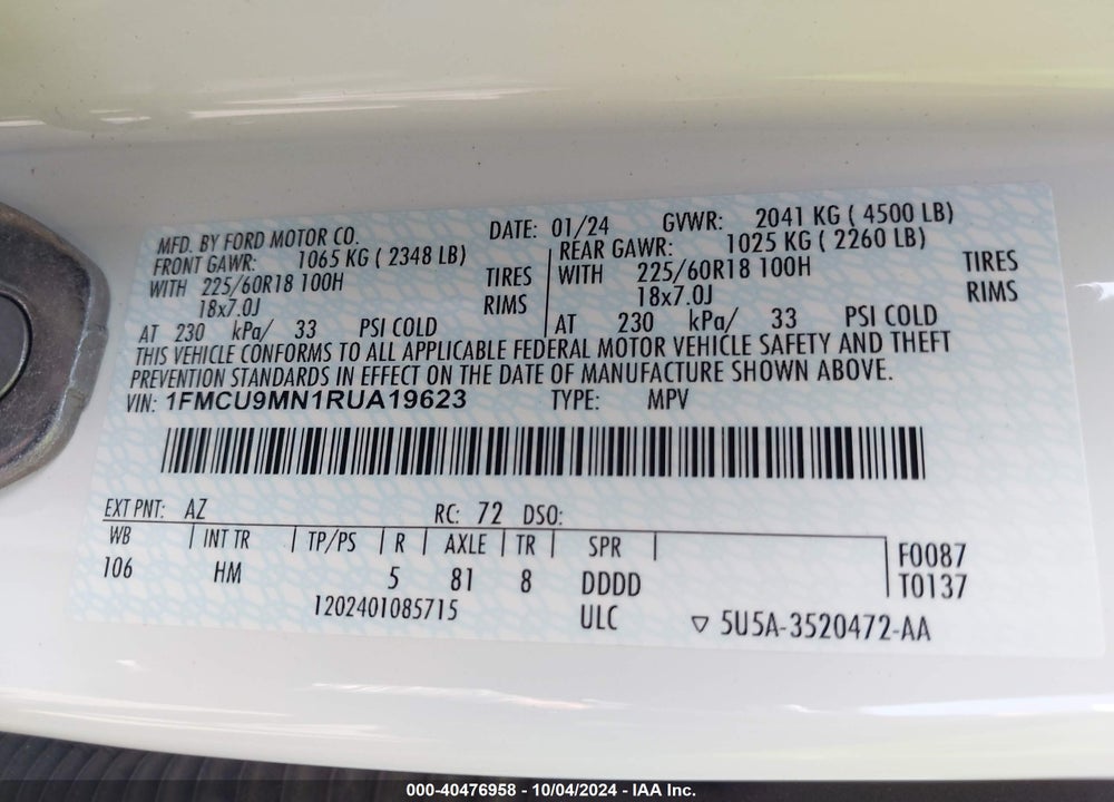 2024 FORD ESCAPE ST LINE VIN: 1FMCU9MN1RUA19623
