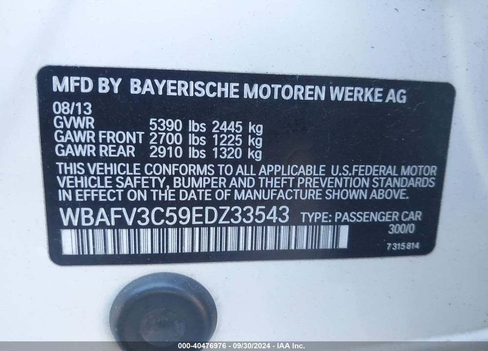 2014 BMW 535D XDRIVE VIN: WBAFV3C59EDZ33543