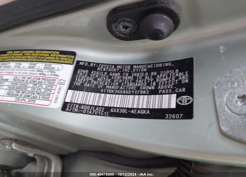 2006 TOYOTA AVALON XLS VIN: 4T1BK36BX6U117983