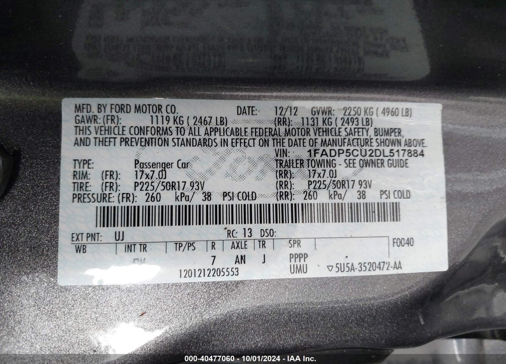 2013 FORD C-MAX ENERGI SEL VIN: 1FADP5CU2DL517884