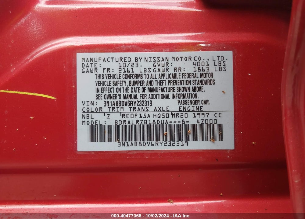 2024 NISSAN SENTRA SR XTRONIC CVT VIN: 3N1AB8DV6RY232319