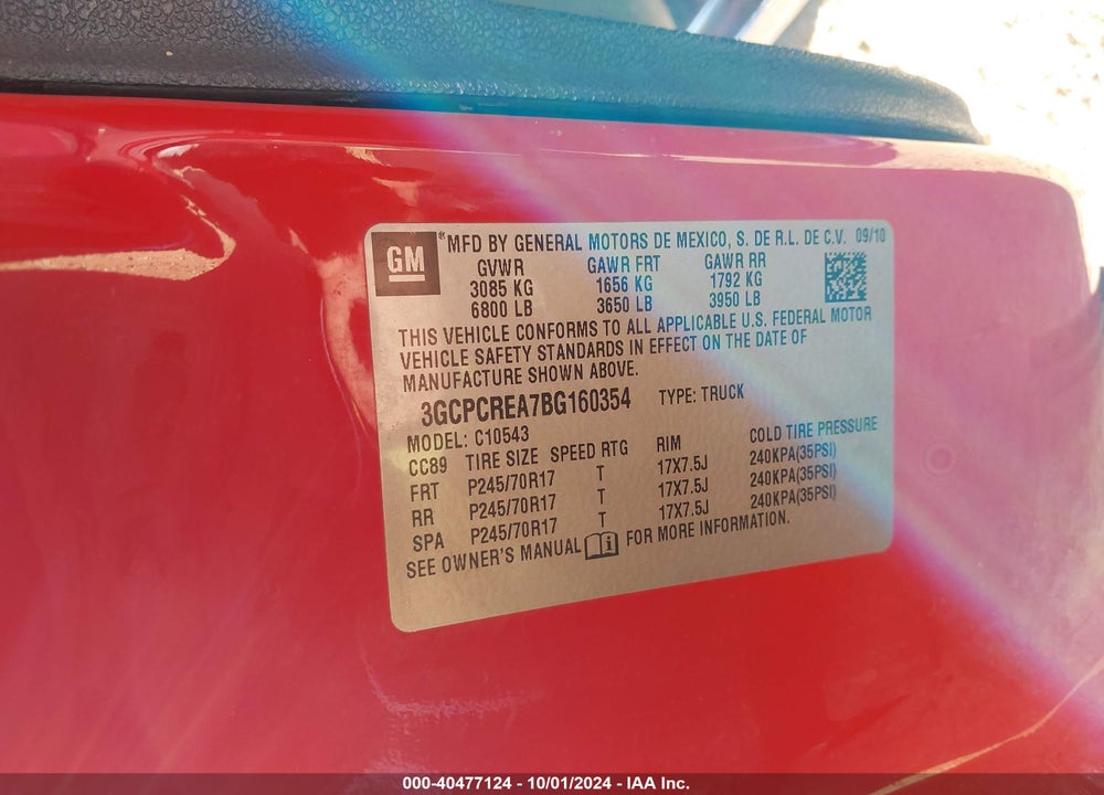 2011 CHEVROLET SILVERADO 1500 LS VIN: 3GCPCREA7BG160354