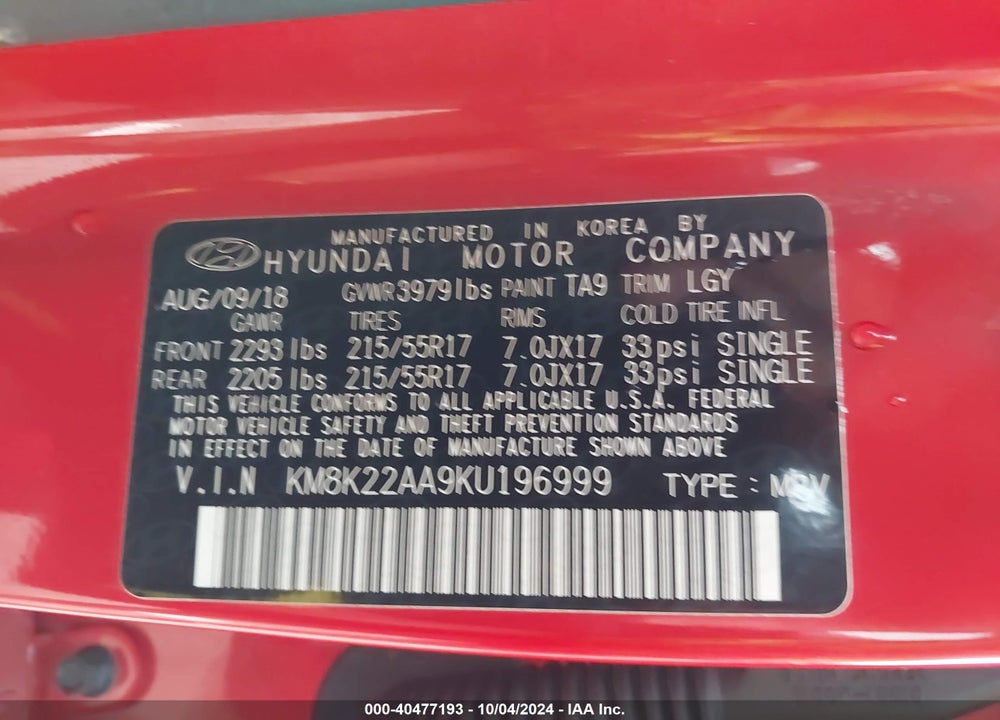 2019 HYUNDAI KONA SEL VIN: KM8K22AA9KU196999