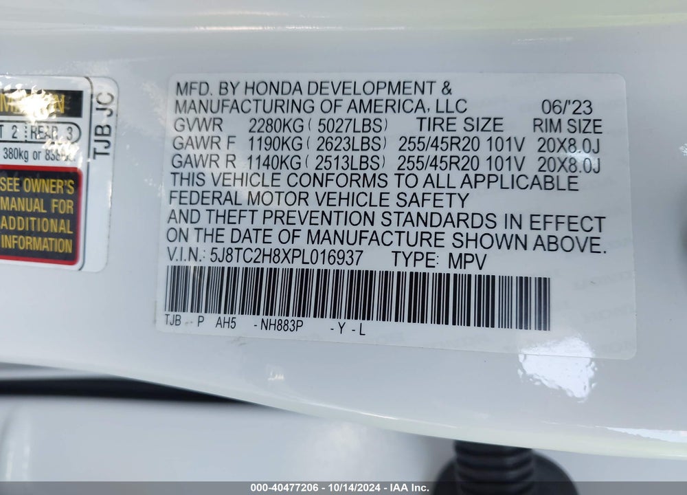 2023 ACURA RDX A-SPEC ADVANCE PACKAGE VIN: 5J8TC2H8XPL016937