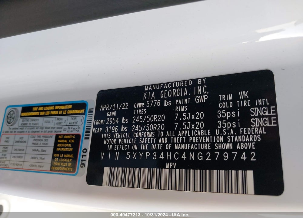 2022 KIA TELLURIDE EX VIN: 5XYP34HC4NG279742