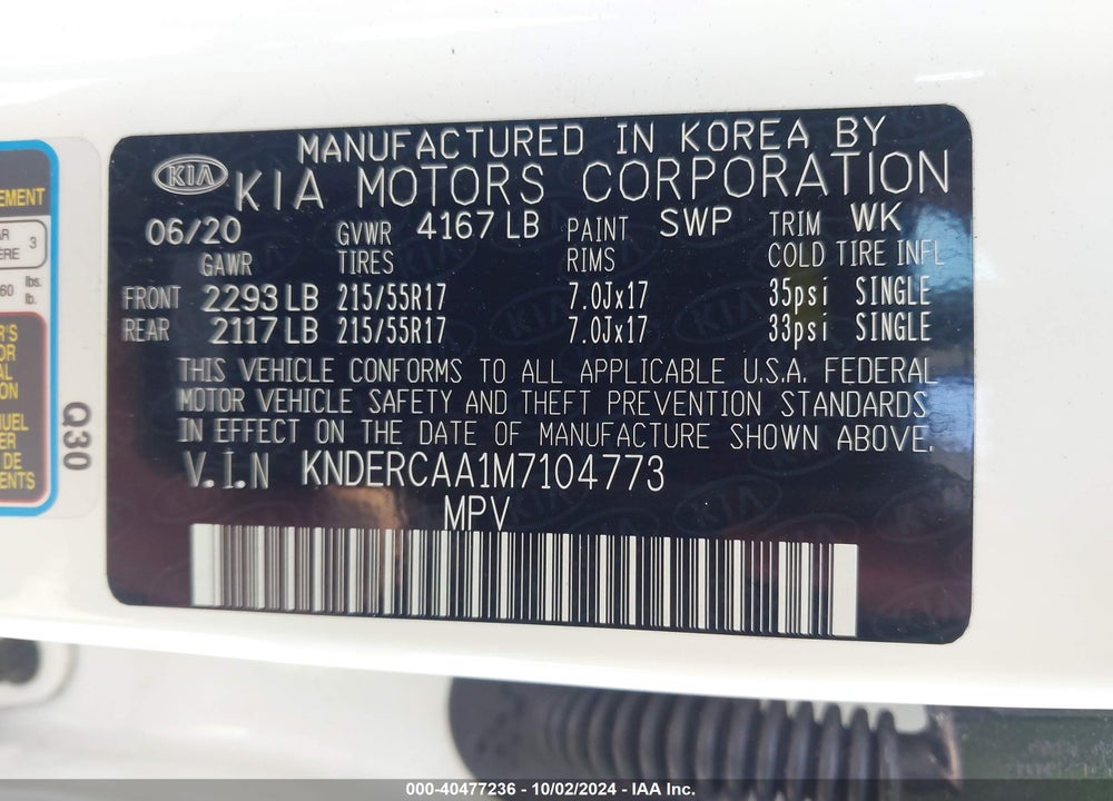 2021 KIA SELTOS EX VIN: KNDERCAA1M7104773