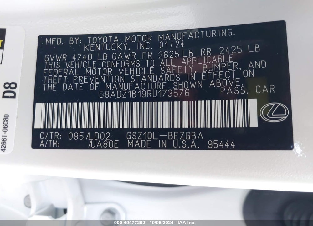 2024 LEXUS ES 350 VIN: 58ADZ1B19RU173576
