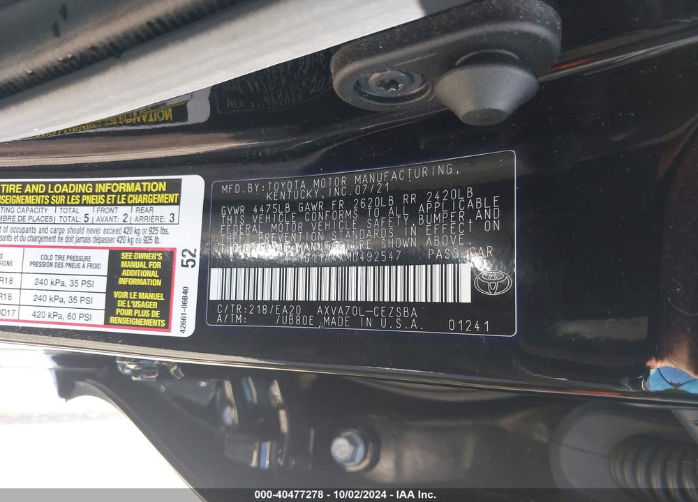 2021 TOYOTA CAMRY SE VIN: 4T1G11AKXMU492547