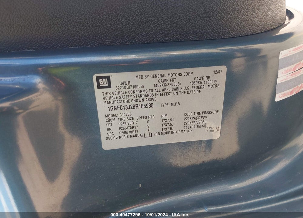 2008 CHEVROLET TAHOE LT VIN: 1GNFC13J28R185985
