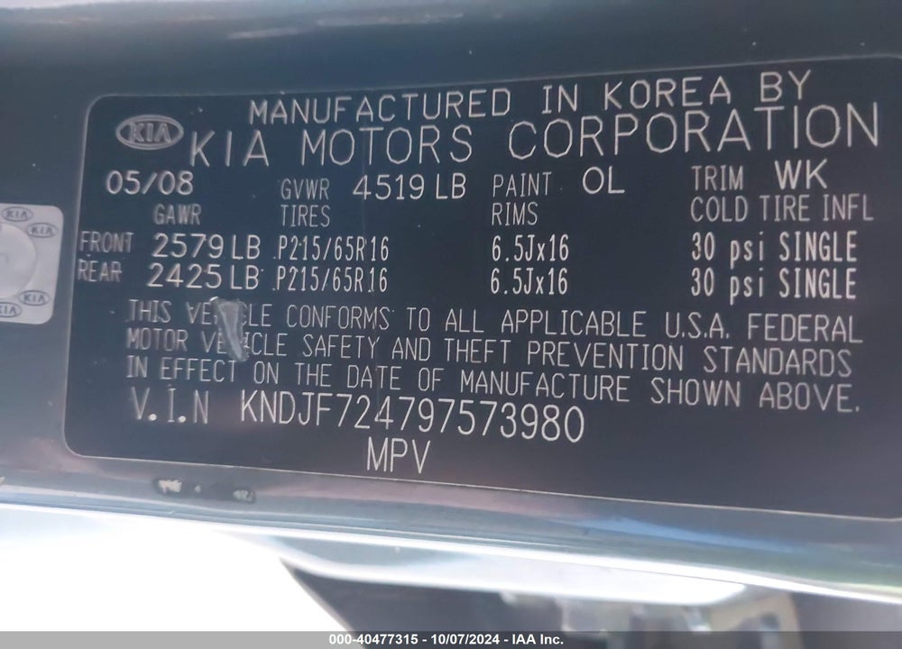 2009 KIA SPORTAGE LX VIN: KNDJF724797573980
