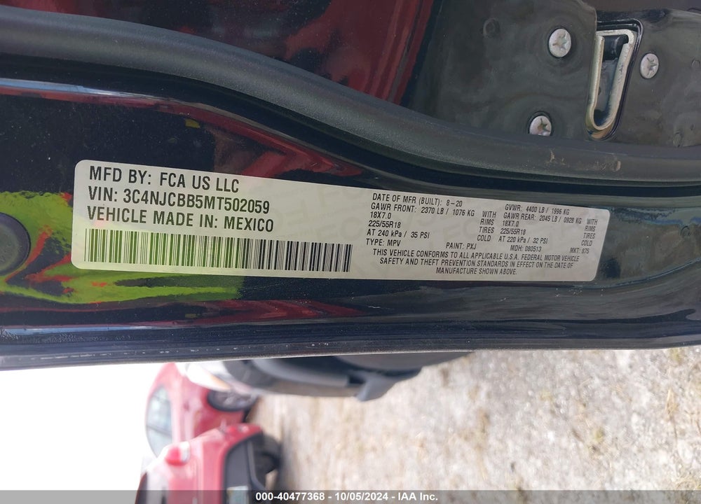 2021 JEEP COMPASS ALTITUDE FWD VIN: 3C4NJCBB5MT502059