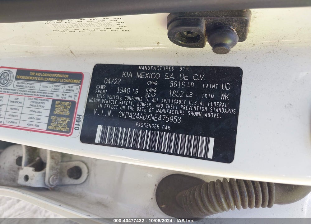 2022 KIA RIO S VIN: 3KPA24ADXNE475953