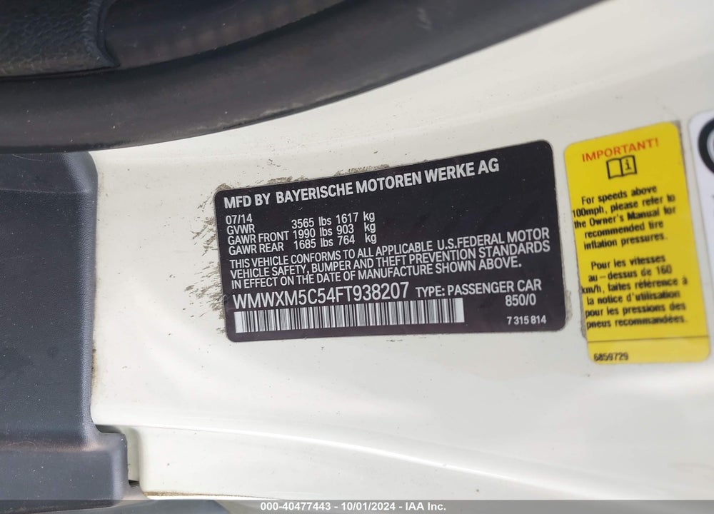 2015 MINI HARDTOP COOPER VIN: WMWXM5C54FT938207