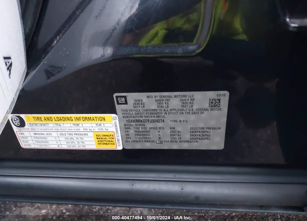 2015 GMC ACADIA SLT-1 VIN: 1GKKRRKD7FJ304274