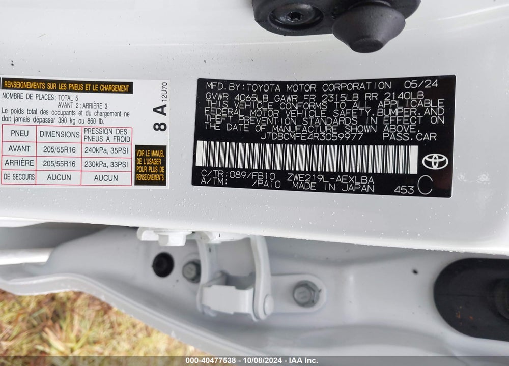2024 TOYOTA COROLLA HYBRID LE VIN: JTDBCMFE4R3059977