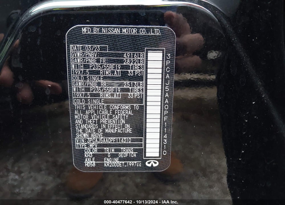 2023 INFINITI QX50 PURE VIN: 3PCAJ5AA0PF114310