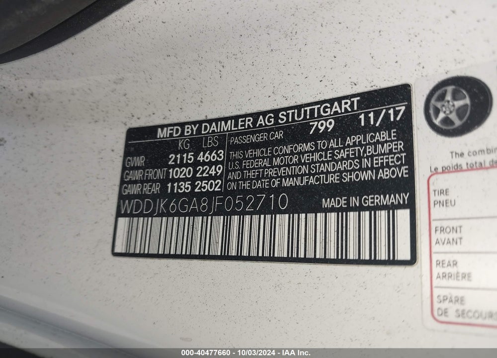 2018 MERCEDES-BENZ SL 450 VIN: WDDJK6GA8JF052710