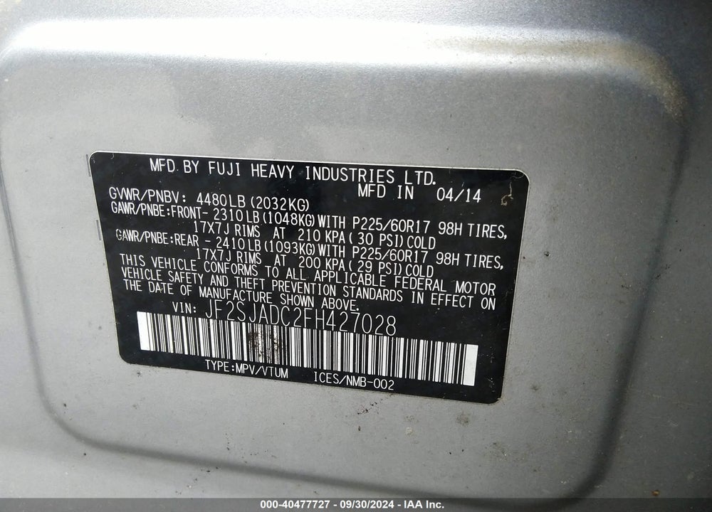 2015 SUBARU FORESTER 2.5I PREMIUM VIN: JF2SJADC2FH427028