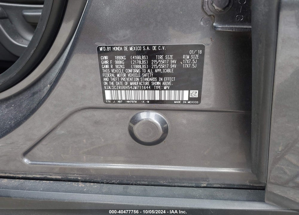 2018 HONDA HR-V VIN: 3CZRU6H54JM711644