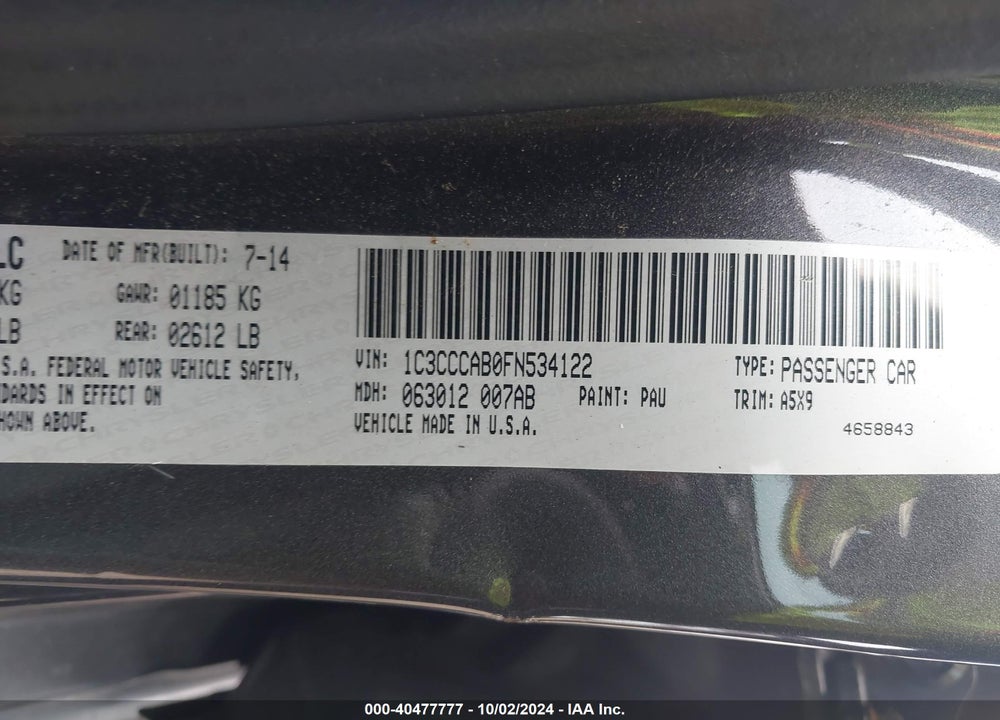 2015 CHRYSLER 200 LIMITED VIN: 1C3CCCAB0FN534122