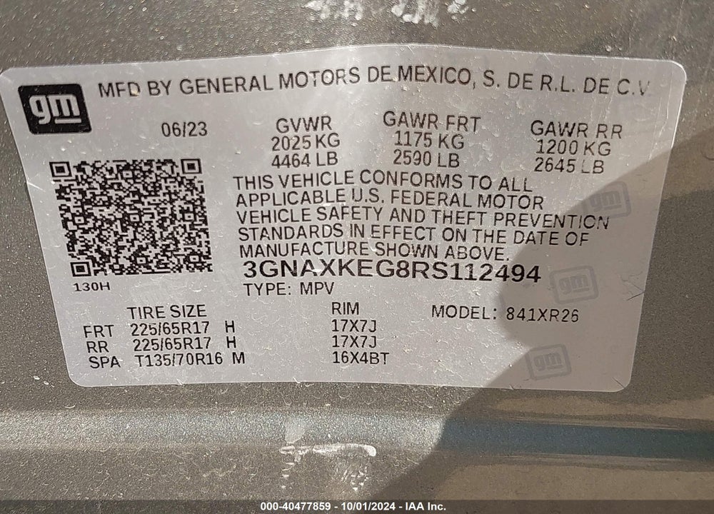 2024 CHEVROLET EQUINOX FWD LT VIN: 3GNAXKEG8RS112494