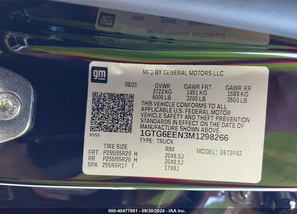 2021 GMC CANYON 4WD SHORT BOX DENALI VIN: 1GTG6EEN3M1298266