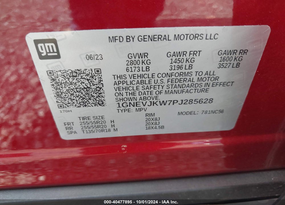 2023 CHEVROLET TRAVERSE AWD RS VIN: 1GNEVJKW7PJ285628