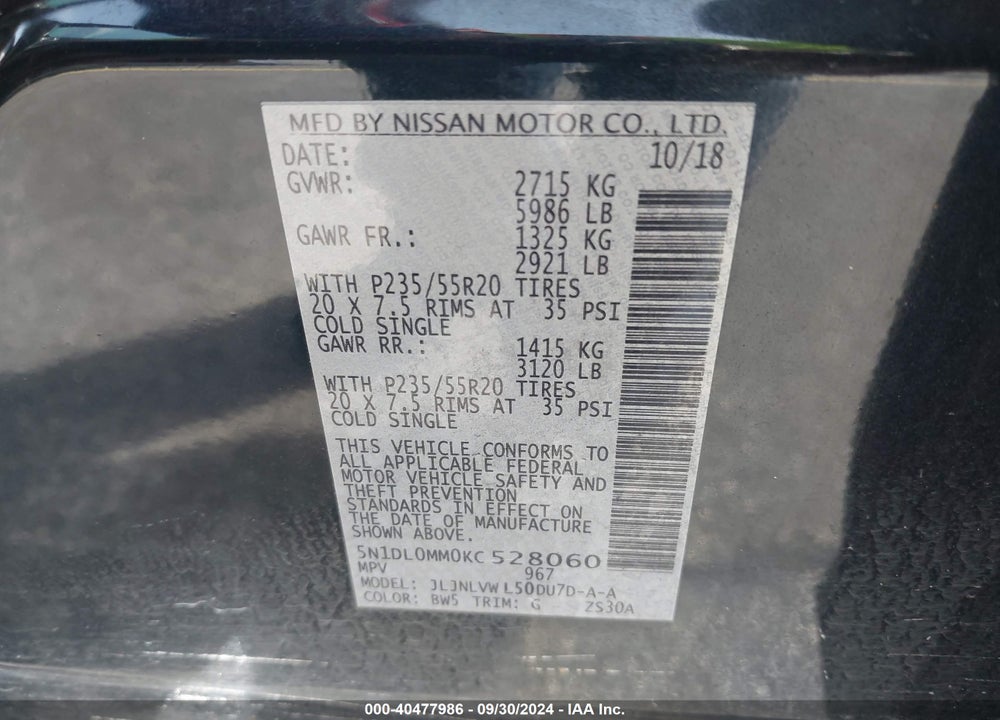 2019 INFINITI QX60 LUXE VIN: 5N1DL0MM0KC528060