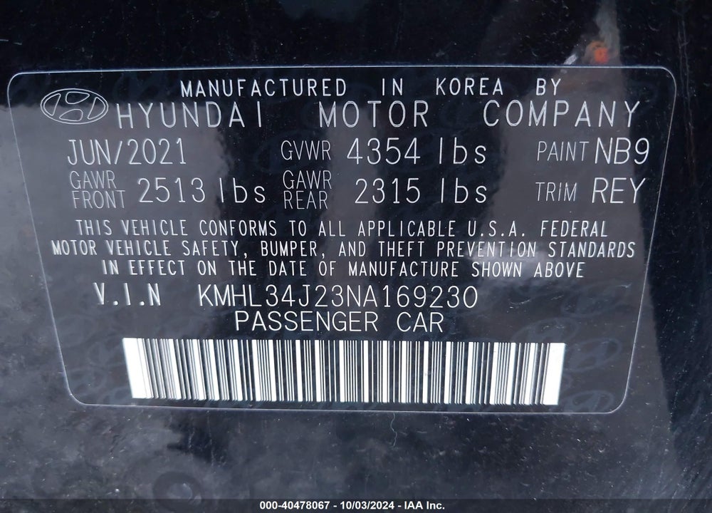 2022 HYUNDAI SONATA LIMITED VIN: KMHL34J23NA169230