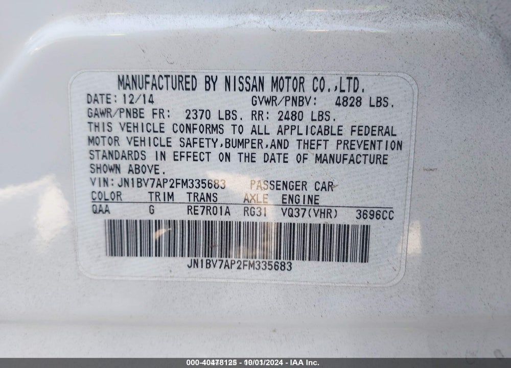 2015 INFINITI Q50 VIN: JN1BV7AP2FM335683